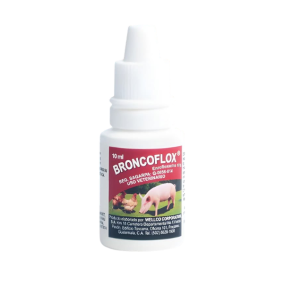 BRONCOFLOX Antibiótico para aves y porcinos. GOTAS Y SOLUCIÓN